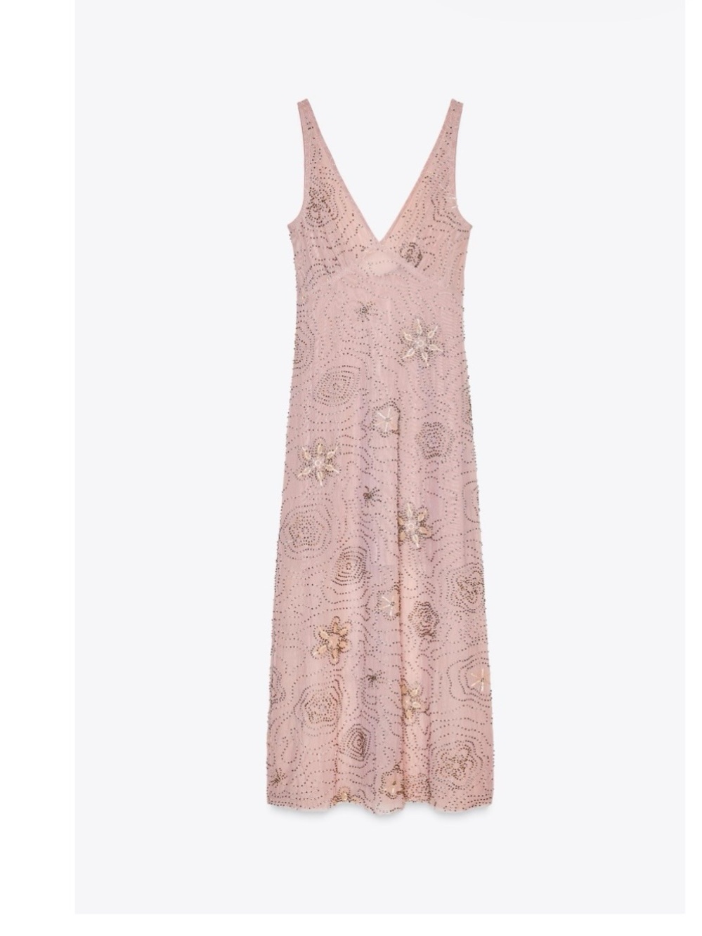Zara Embellished V-Neck Midi Dress - Light Pink